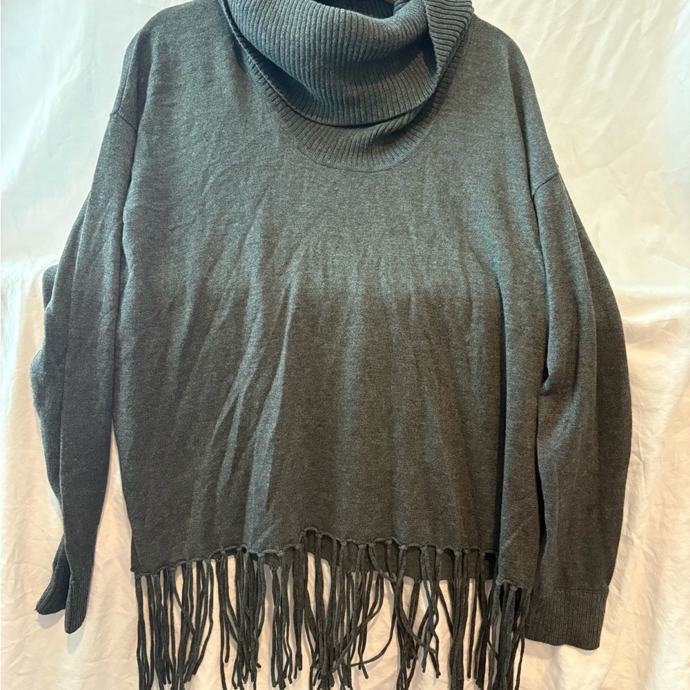 Michael Kors Charcoal Turtleneck Sweater with Fringe